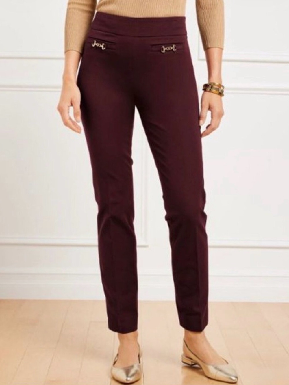 Talbots Women's Tailored Pull-On Pants in Burgundy